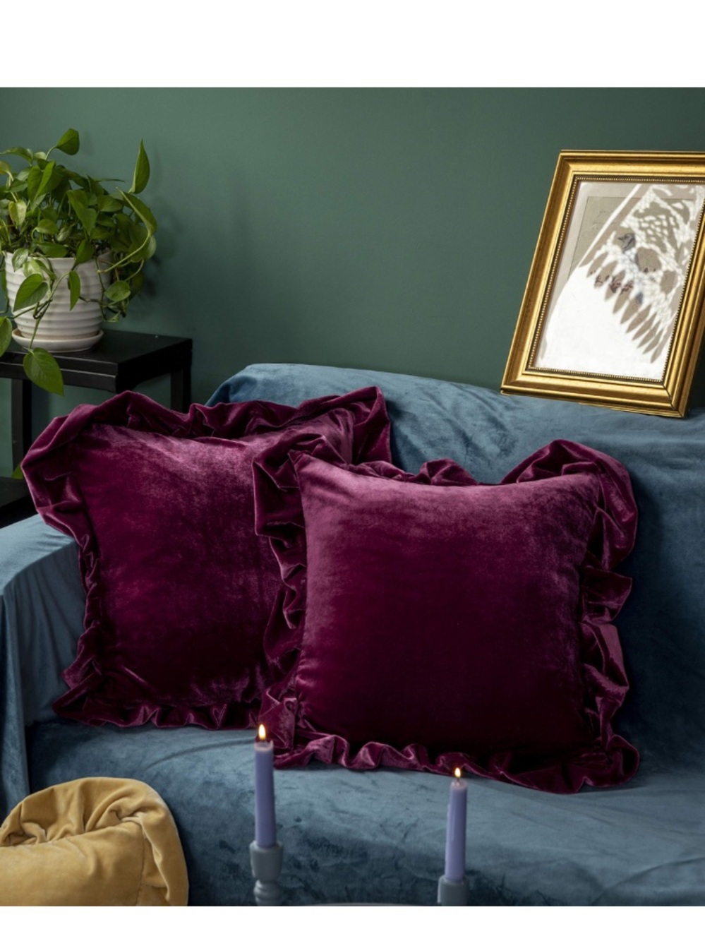 Soft Velvet Ruffled Pillow Covers SQUARE 18x18” - AMARANTH (2-pack)